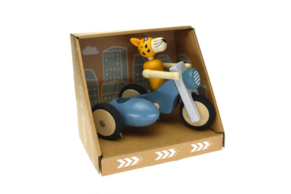 Retro Lge Motor Tricycle With Cute Leopard Driver Blue