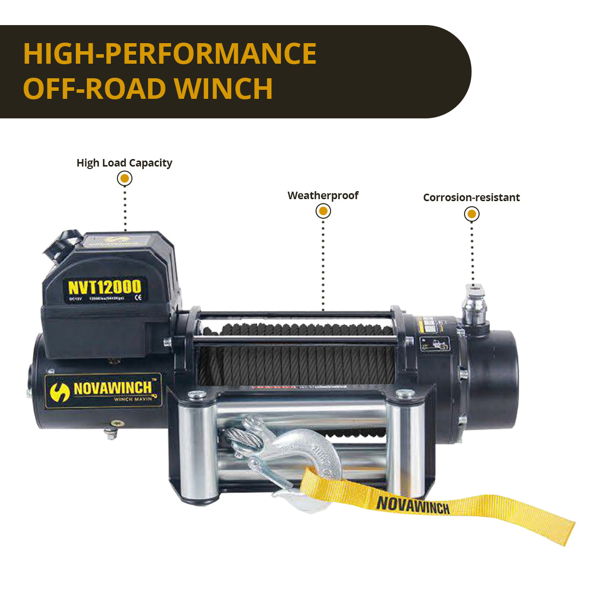 12v electric winch synthetic rope