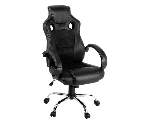 Racing Style PU Leather Office Desk Chair - Black
