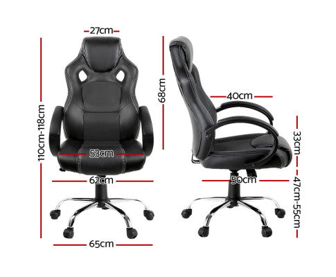 Racing Style PU Leather Office Desk Chair - Black