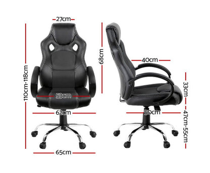 Racing Style PU Leather Office Desk Chair - Black