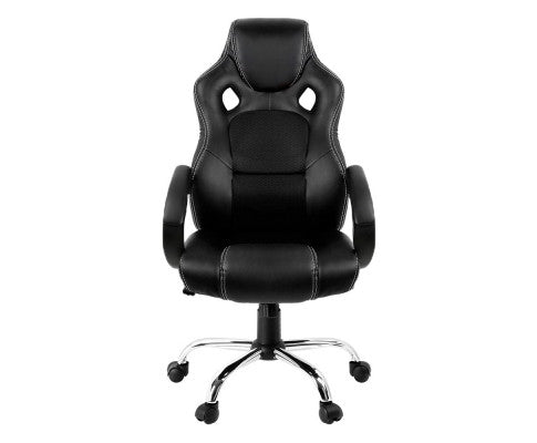Racing Style PU Leather Office Desk Chair - Black
