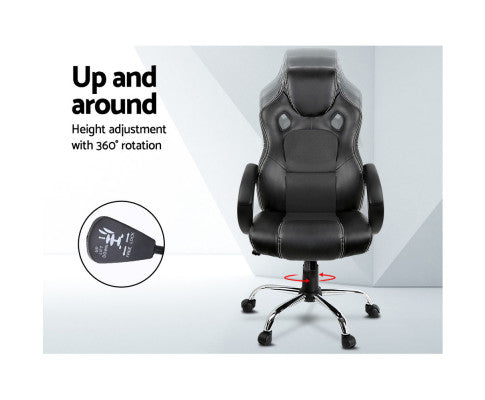 Racing Style PU Leather Office Desk Chair - Black