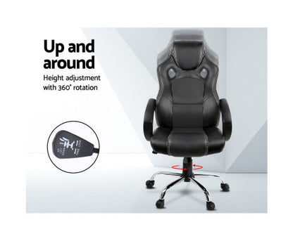 Racing Style PU Leather Office Desk Chair - Black