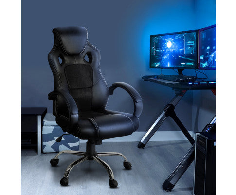  Racing Style PU Leather Office Desk Chair - Black