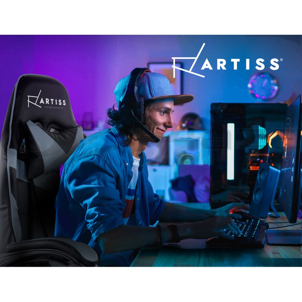Artiss Office Chair Gaming Chair Computer Chairs Recliner PU Leather Seat Armrest Black Grey