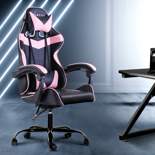  Office Chair Gaming Chair Computer Chairs Recliner PU Leather Seat Armrest Black Pink