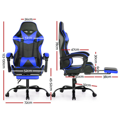 Artiss Gaming Office Chairs Computer Seating Racing Recliner Footrest Black Blue