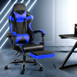 Artiss Gaming Office Chairs Computer Seating Racing Recliner Footrest Black Blue