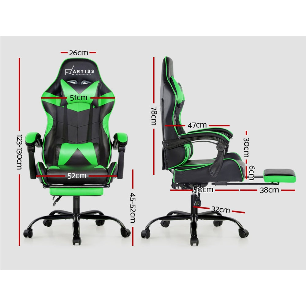 Artiss Office Chair Gaming Chair Computer Chairs Recliner PU Leather Seat Armrest Footrest Black Green