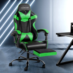 Artiss Office Chair Gaming Chair Computer Chairs Recliner PU Leather Seat Armrest Footrest Black Green