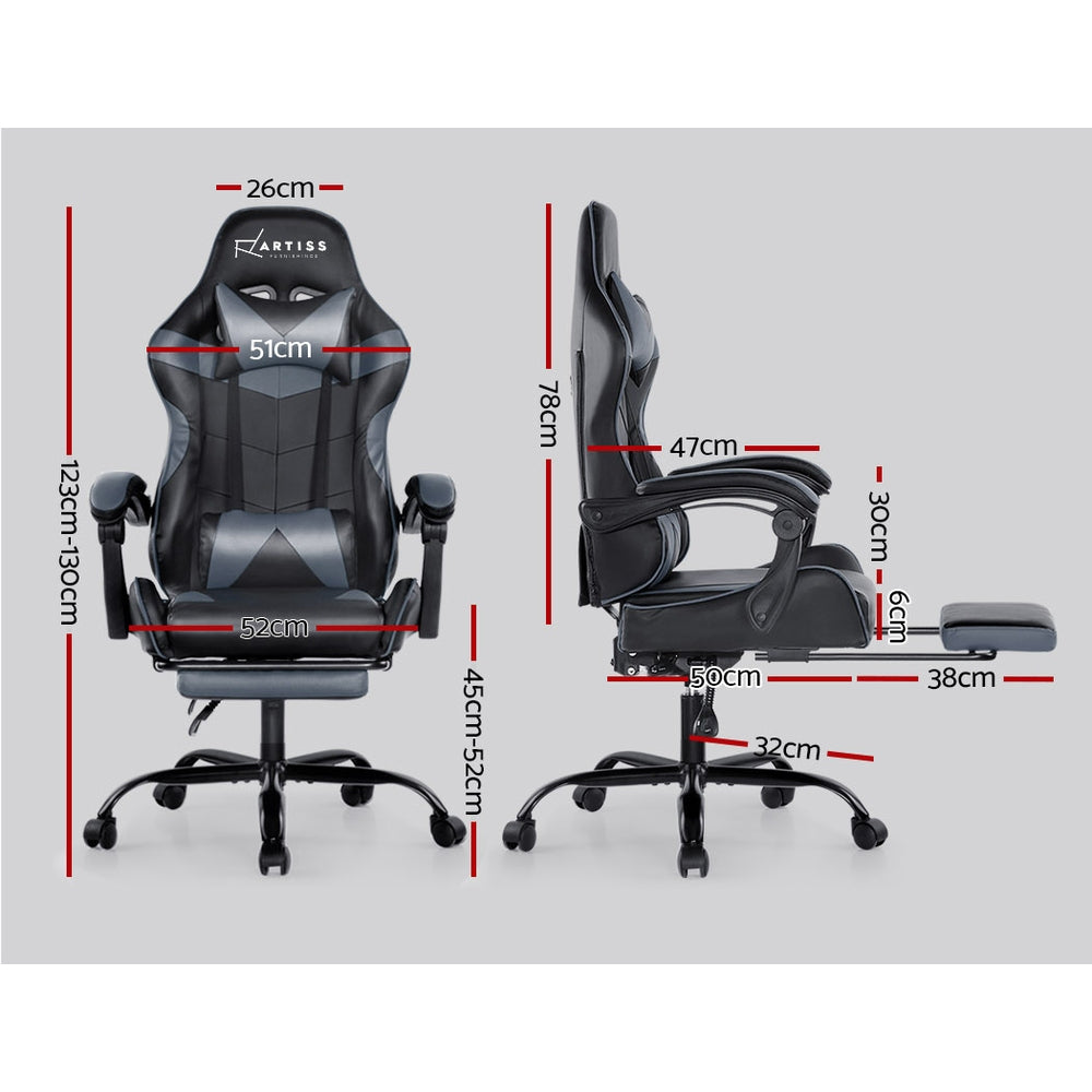 Artiss Office Chair Gaming Chair Computer Chairs Recliner PU Leather Seat Armrest Footrest Black Grey