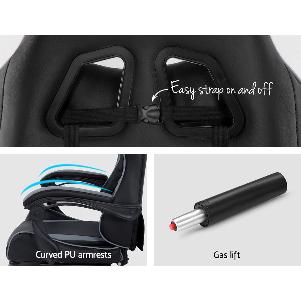 Artiss Office Chair Gaming Chair Computer Chairs Recliner PU Leather Seat Armrest Footrest Black Grey