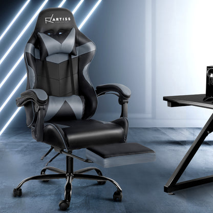 Artiss Office Chair Gaming Chair Computer Chairs Recliner PU Leather Seat Armrest Footrest Black Grey