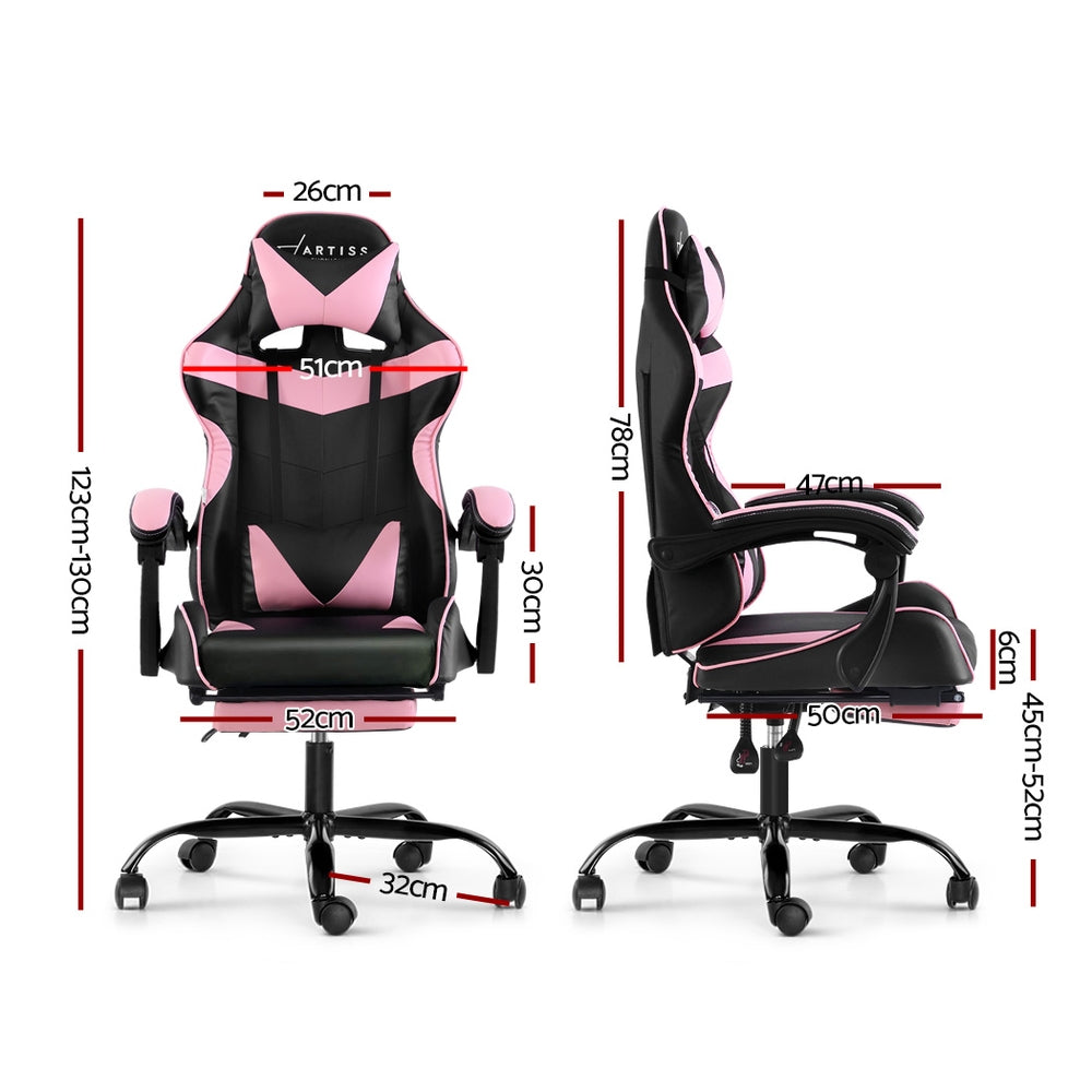 Artiss Office Chair Gaming Chair Computer Chairs Recliner PU Leather Seat Armrest Footrest Black Pink