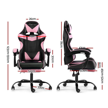 Artiss Office Chair Gaming Chair Computer Chairs Recliner PU Leather Seat Armrest Footrest Black Pink