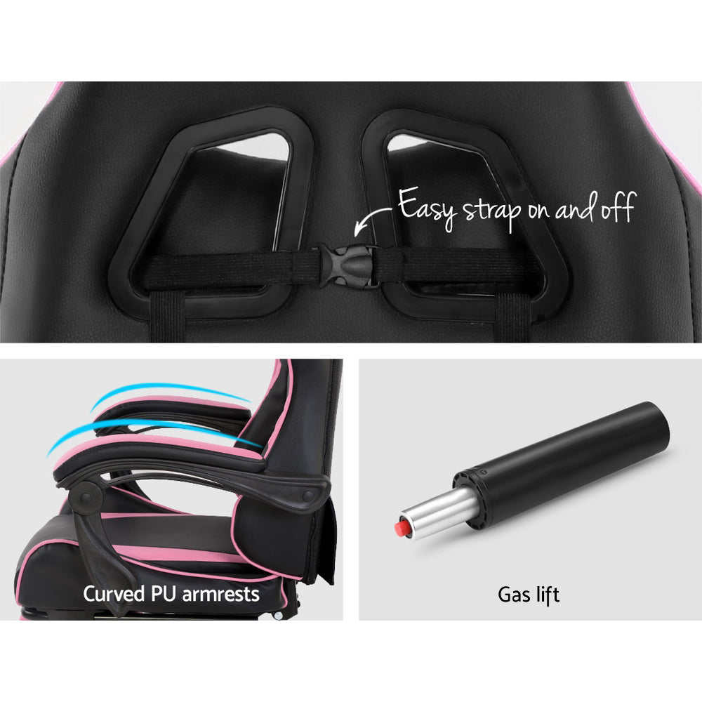 Artiss Office Chair Gaming Chair Computer Chairs Recliner PU Leather Seat Armrest Footrest Black Pink