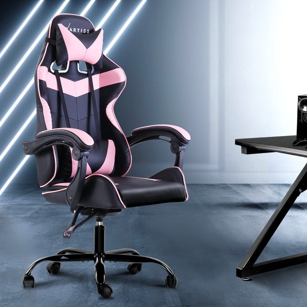 Artiss Office Chair Gaming Chair Computer Chairs Recliner PU Leather Seat Armrest Footrest Black Pink