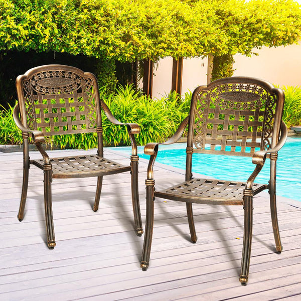  Outdoor Furniture Dining Chairs Cast Aluminium Garden Patio Chairs x2