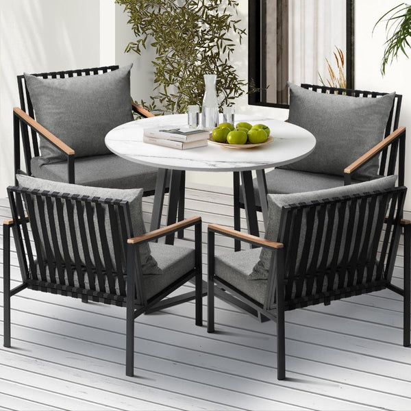  5PCS Outdoor Dining Setting Table Sofa Chairs Patio Furniture Bistro Set