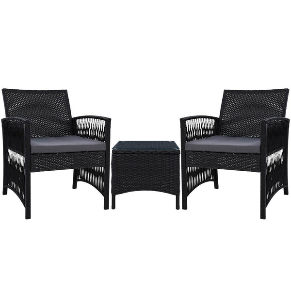  Patio Furniture Outdoor Bistro Set Dining Chairs Setting 3 Piece Wicker