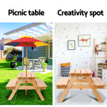 Kids Wooden Picnic Table Set with Umbrella