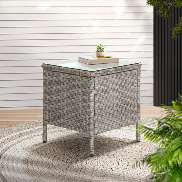  Side Table Coffee Patio Desk Outdoor Furniture Rattan Indoor Garden Grey