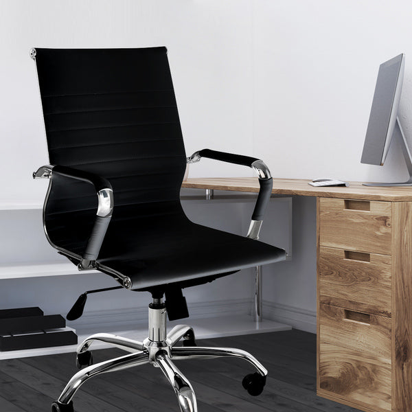 Gaming Chairs PU Mat Seat Mid-Back Computer Black 
