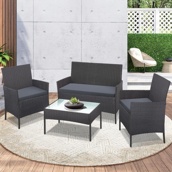  Outdoor Lounge Setting Garden Patio Furniture Wicker Chairs Table 4PCS