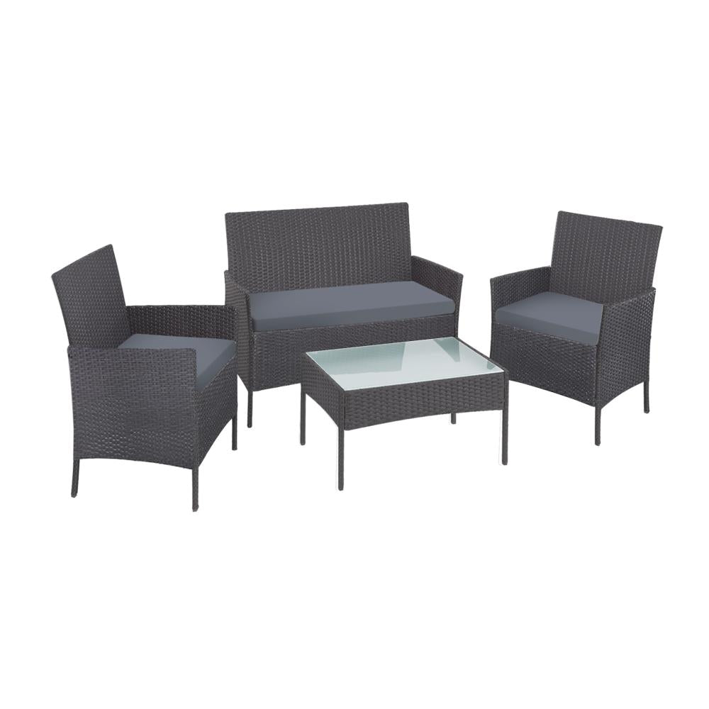 Outdoor Lounge Setting Garden Patio Furniture Wicker Chairs Table 4PCS