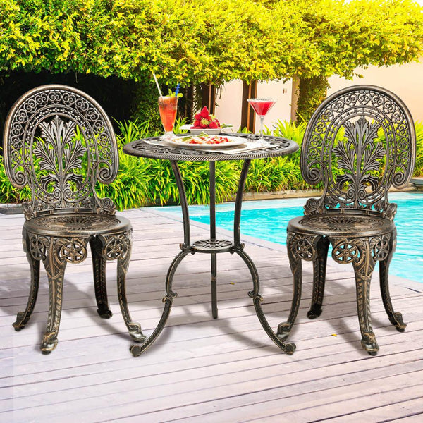  Outdoor Furniture Bistro Set 3pcs Chair Table Cast Aluminium Patio Garden