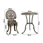 Outdoor Furniture Bistro Set 3pcs Chair Table Cast Aluminium Patio Garden