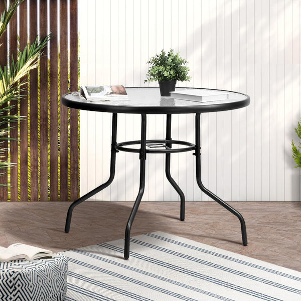  90cm Outdoor Dining Glass Table Round Patio Furniture Bistro Set