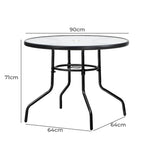 90cm Outdoor Dining Glass Table Round Patio Furniture Bistro Set