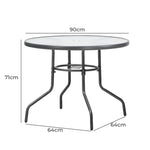 90cm Outdoor Dining Glass Table Round Patio Furniture Bistro Set