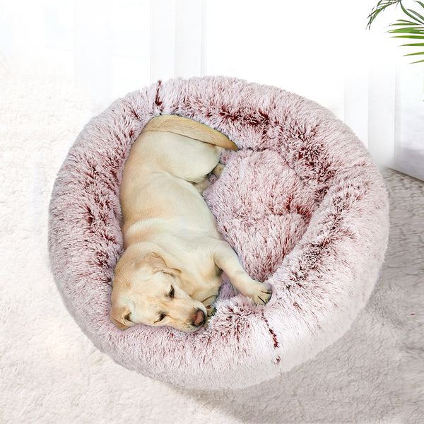  Cat Dog Donut Nest Calming Mat Soft Plush Kennel Pink L