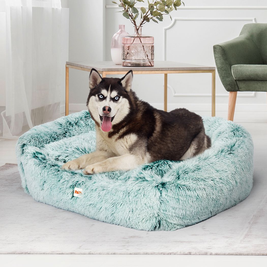 Dog Calming Bed Sleeping Kennel Soft Plush Comfy Memory Foam Teal M