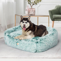 Dog Calming Bed Sleeping Kennel Soft Plush Comfy Memory Foam Teal M