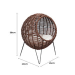 Rattan Pet Bed Elevated Cat Dog House Round Wicker Basket Kennel Egg Shape