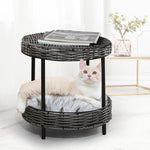 Rattan Pet Bed Elevated Raised Cat Dog House Wicker Basket Kennel Table