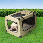 Pet Travel Carrier Kennel Folding Soft Sided Dog Crate For Car Cage Large Khaki M