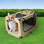 Pet Travel Carrier Kennel Folding Soft Sided Dog Crate For Car Cage Large Khaki S