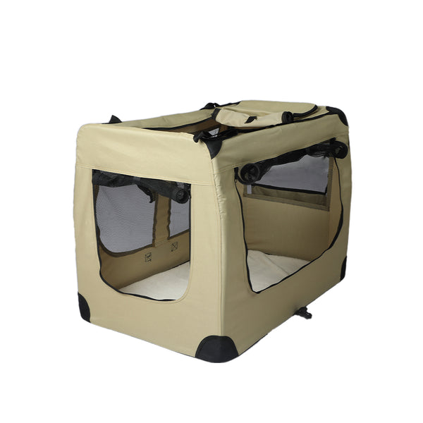  Pet Travel Carrier Kennel Folding Soft Sided Dog Crate For Car Cage Large Khaki S