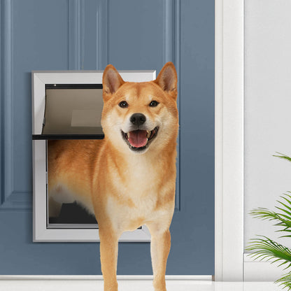 Aluminium Pet Access Door Dog Cat Dual Flexi Flap For Wooden Wall M