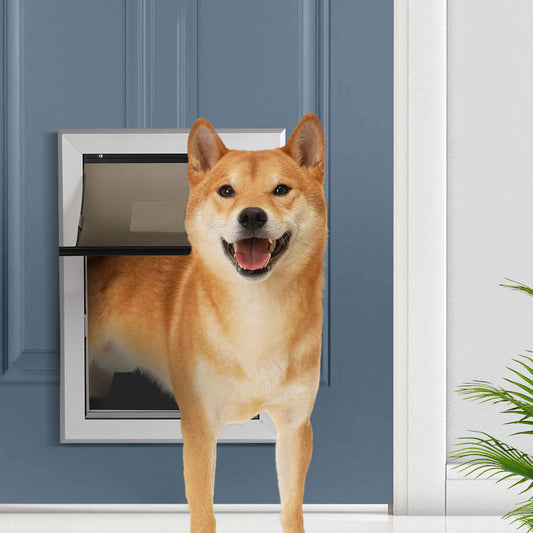 Aluminium Pet Access Door Dog Cat Dual Flexi Flap For Wooden Wall M