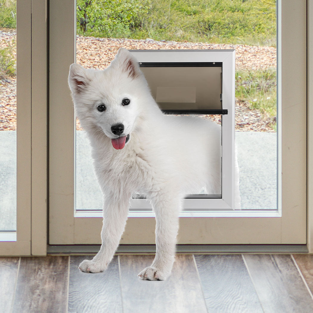 Aluminium Pet Access Door Dog Cat Dual Flexi Flap Wooden Wall Extra Large