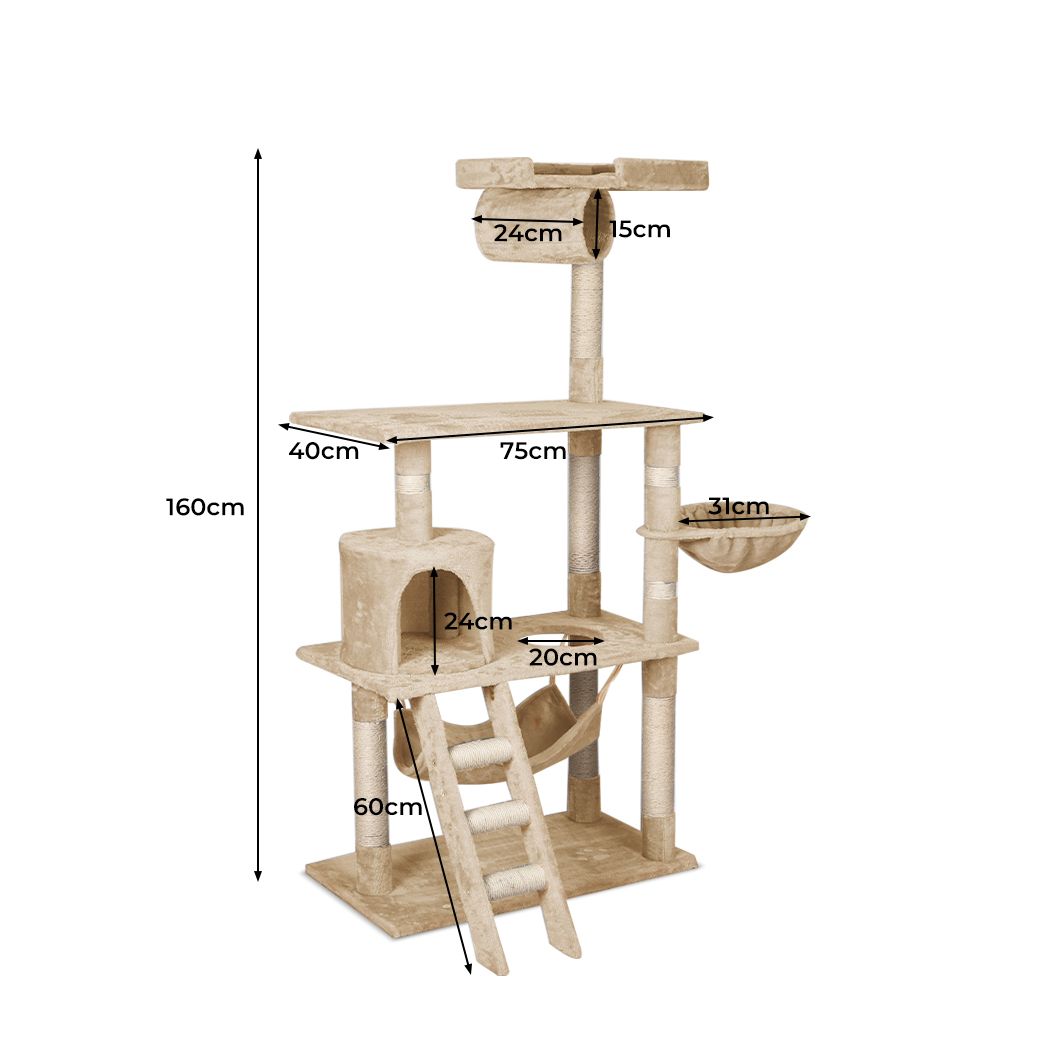 Cat Tree Pet Scratcher Condo Tower Scratching Post Furniture 160cm Grey/ Cream