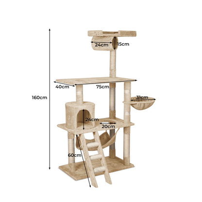 Cat Tree Pet Scratcher Condo Tower Scratching Post Furniture 160cm Grey/ Cream