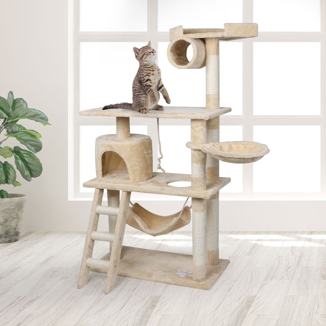 Cat Tree Pet Scratcher Condo Tower Scratching Post Furniture 160cm Grey/ Cream
