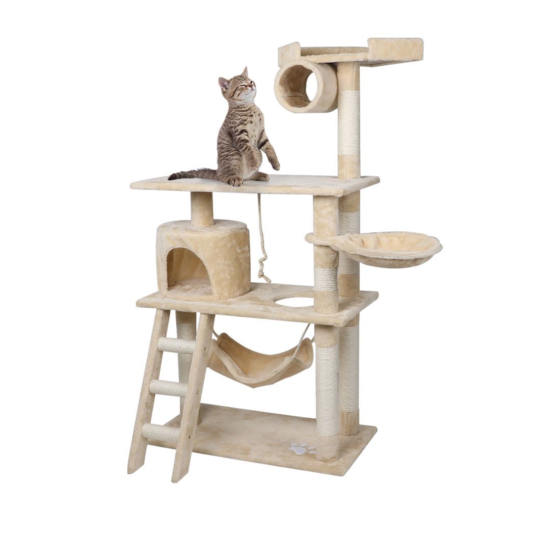 Cat Tree Pet Scratcher Condo Tower Scratching Post Furniture 160cm Grey/ Cream